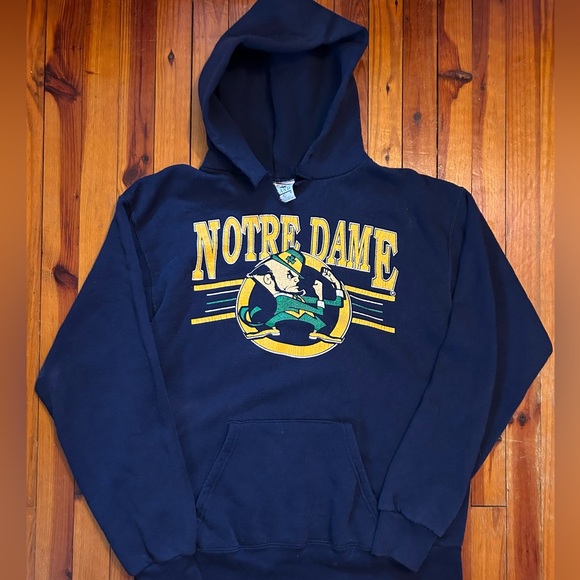 Vintage 90s Notre Dame Hoodie Sweatshirt Made in USA - Picture 1 of 9